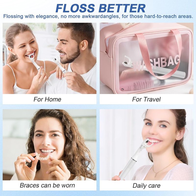 Electric Dental Floss Picks with Camera - 50 Replaceable Heads for Sensitive Gums | Portable Water Flosser Alternative