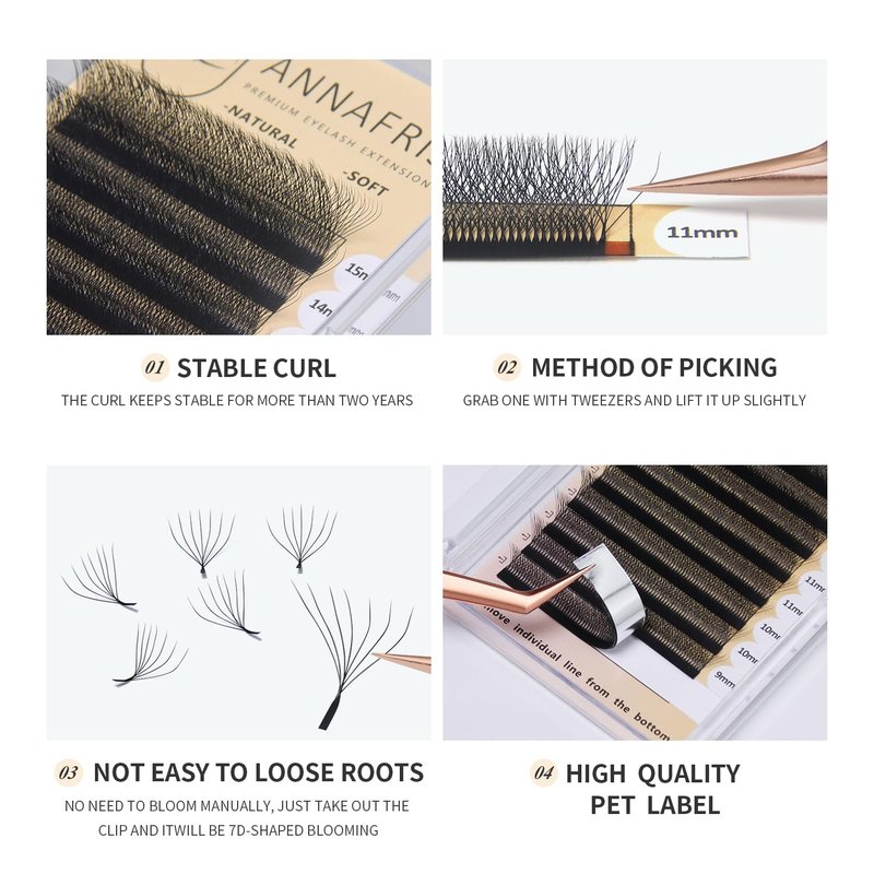 ANNAFRIS 7D Premade Fan W Shape Eyelash Extensions 0.07 D Curl 10mm Volume Self Fanning False Lashes Makeup Supplies Professional Use Lash Extension(0.07 D, 10mm)