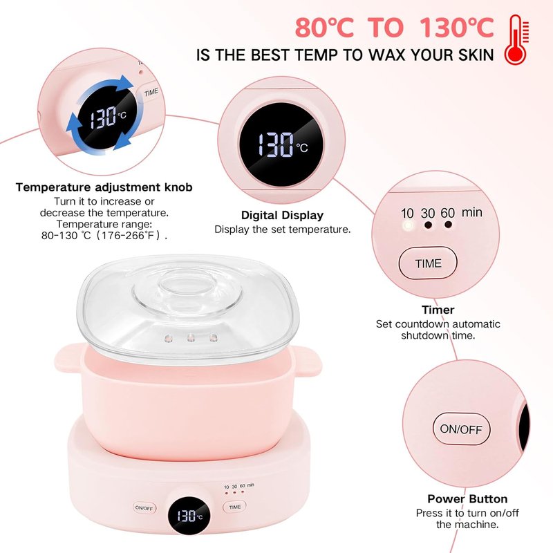 Professional Wax Warmer for Hair Removal - Adjustable Temperature, Digital Display & Timer | Silicone Bowl Included