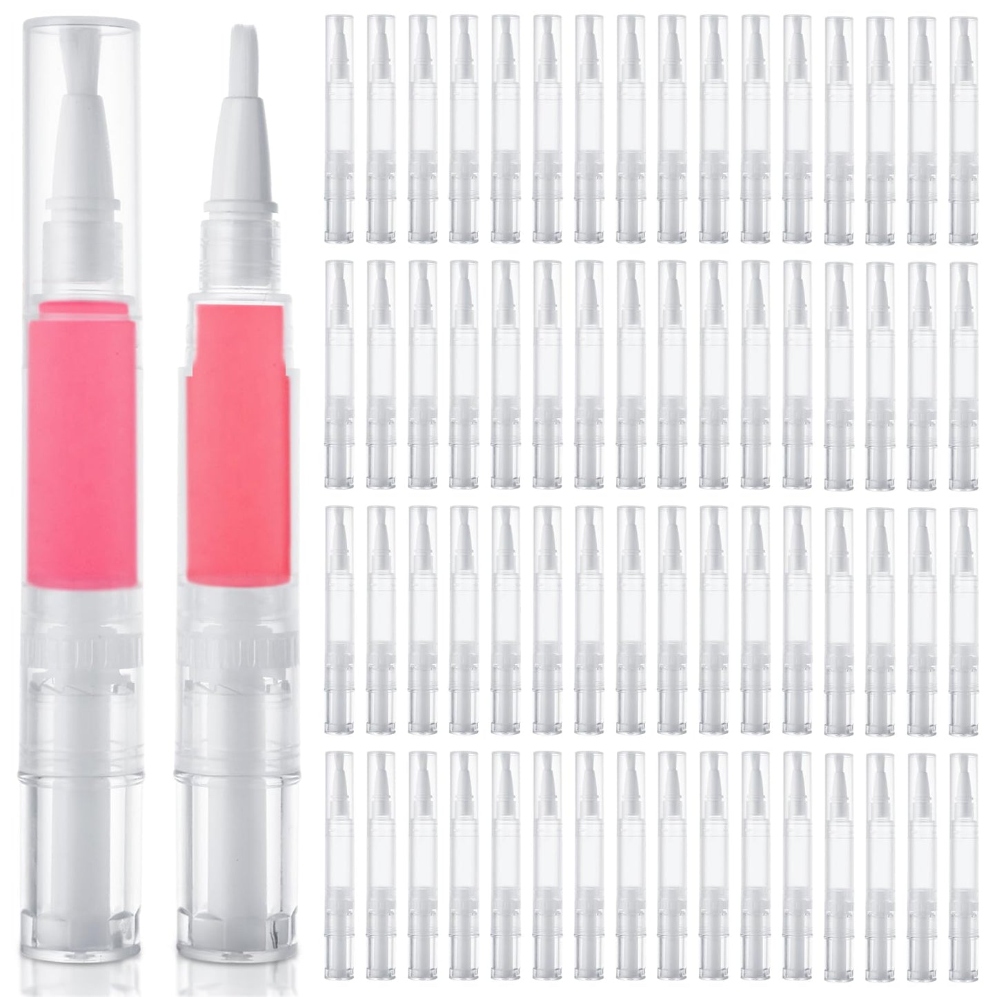 YAYODS 50 Pcs Empty Cuticle Oil Pen 5ml Nail Oil Pen Refillable Travel Transparent Twist Pens with Brush Tip for Nail Oil, Eyelash Growth Liquid Tube, Cosmetic Lip Gloss Container Applicators