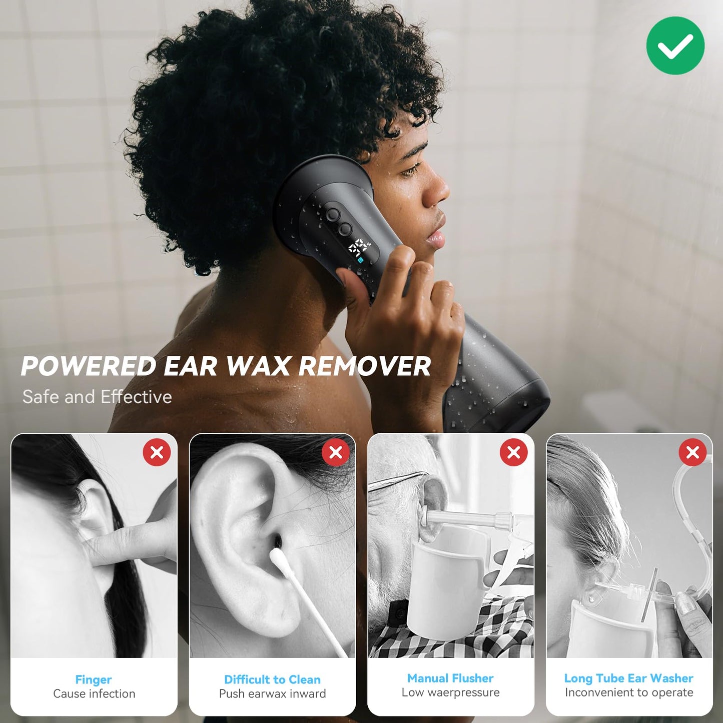 GOLFOEE Ear Wax Removal, Upgraded Electric Ear Cleaner with Safe Efficient Comfortable Pressure Modes, Ear Cleaning Kit-12 Nozzles, Ear Wax Cleaner Irrigation Flushing System with Wastewater Recovery