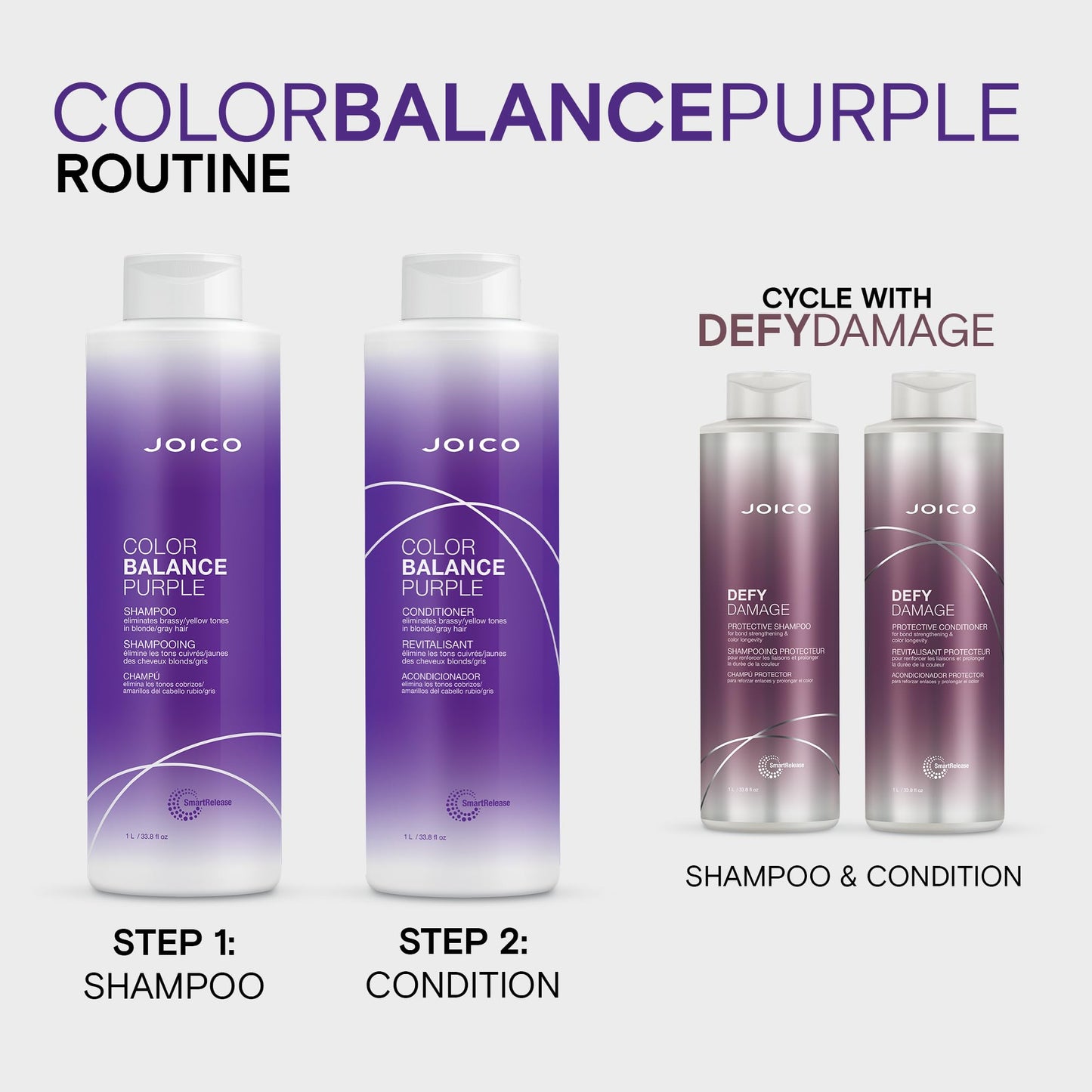 Joico Color Balance Purple Conditioner | For Cool Blonde or Gray Hair | Eliminate Brassy Yellow Tones | Boost Color Vibrancy & Shine | UV Protection | With Rosehip Oil & Green Tea Extract