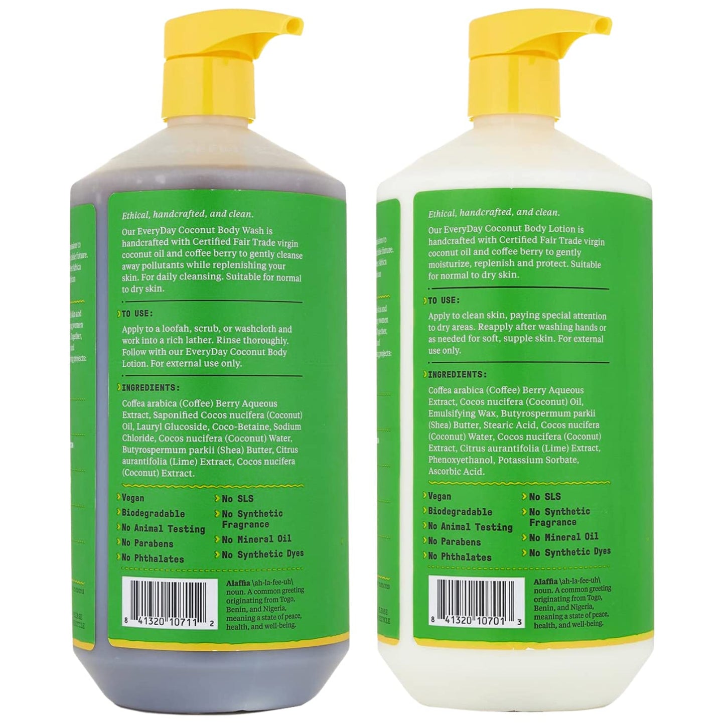 Alaffia Body Wash & Body Lotion Set, EveryDay Coconut – Coconut Lime Skin Cleanser and Moisturizer with Shea Butter and Fruit Extracts for Normal to Dry Skin, 32 Oz Ea