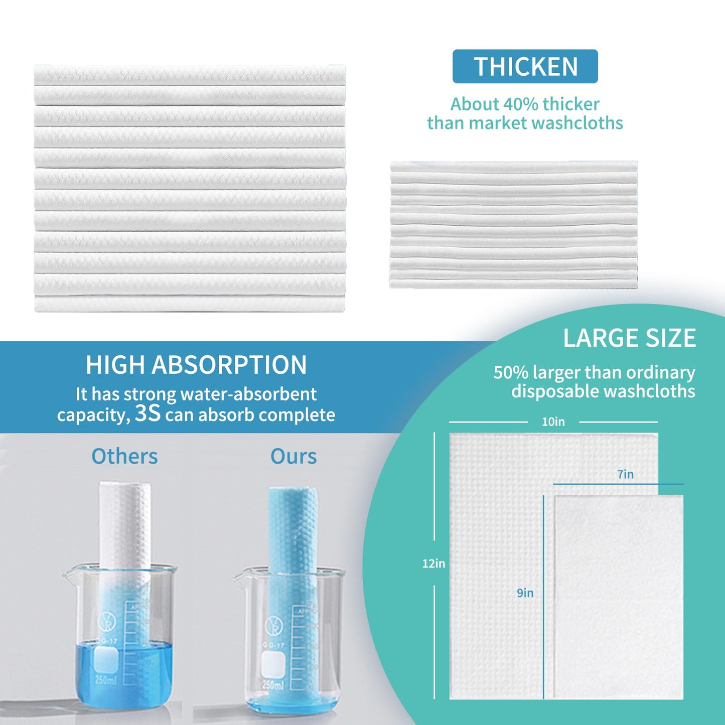 ataraxia Disposable Face Towels XL, Cotton Clean Towel for Face Travel Pack of 150, 10x12'' Extra Thick Soft Facial Cleansing Towelettes Wipes for Drying | Washing | Skin Care (3 Pack)
