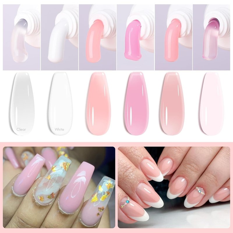 Makartt Poly Nail Gel Kit - Hema-Free Builder Gel Set for Beginners | 6 Pcs Clear, Pink & White Colors