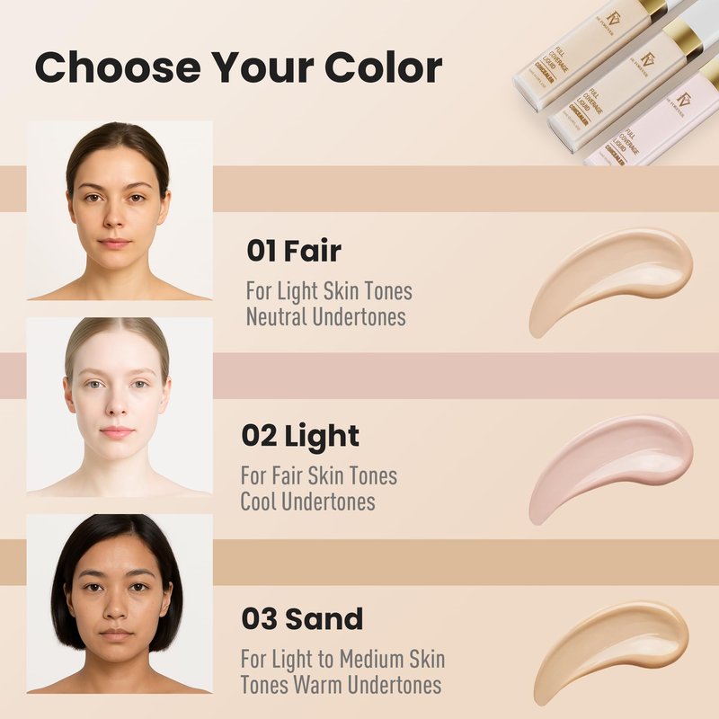 FV Liquid Matte Concealer for Dark Circles, Redness, Fine Lines and Acne, Lightweight Formula, Full Coverage, Longwear & Waterproof, Hydrating Concealer Makeup, 01 Fair