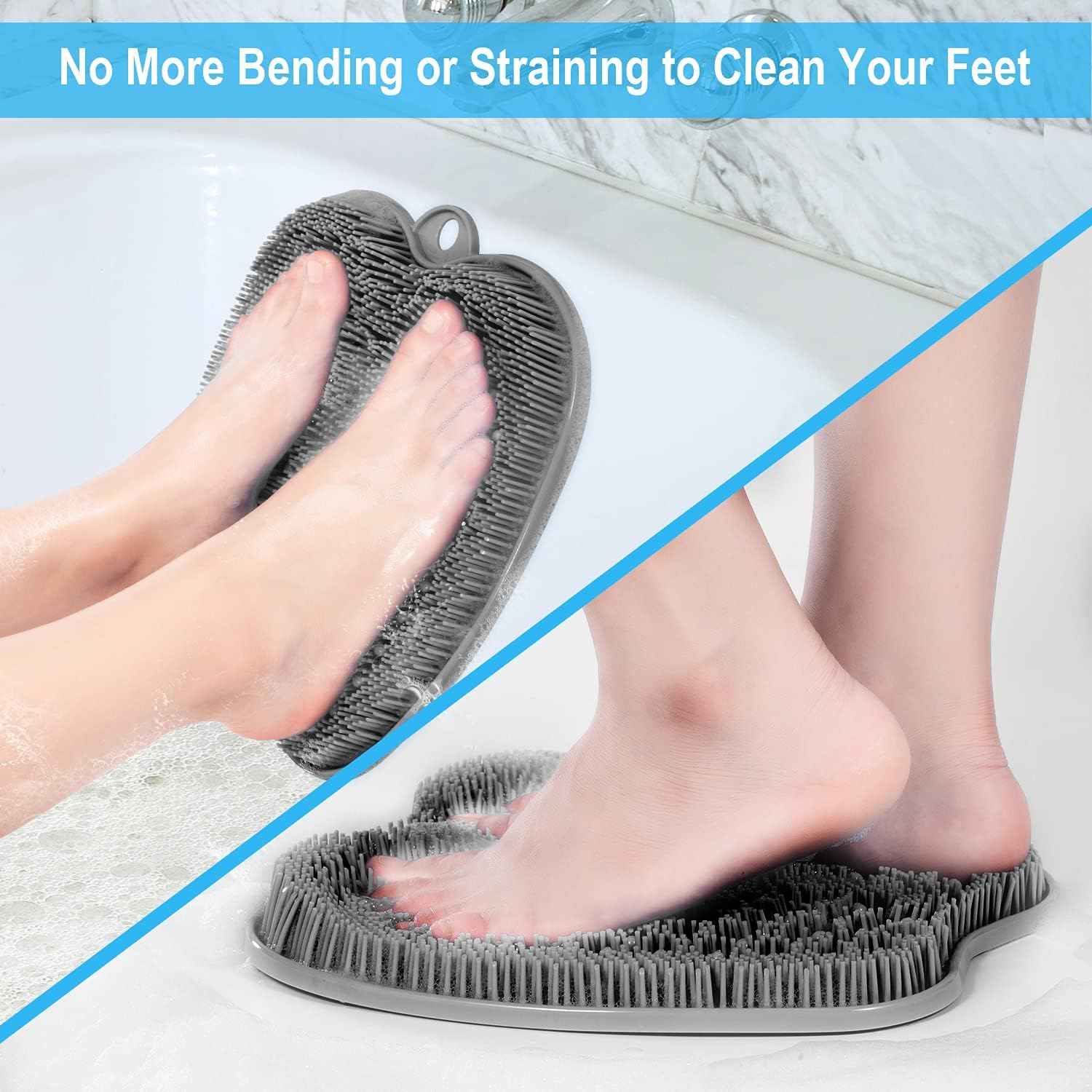 Foot Scrubber Mat for Shower - 2-Pack Exfoliating Foot Cleaners, No Bend Design
