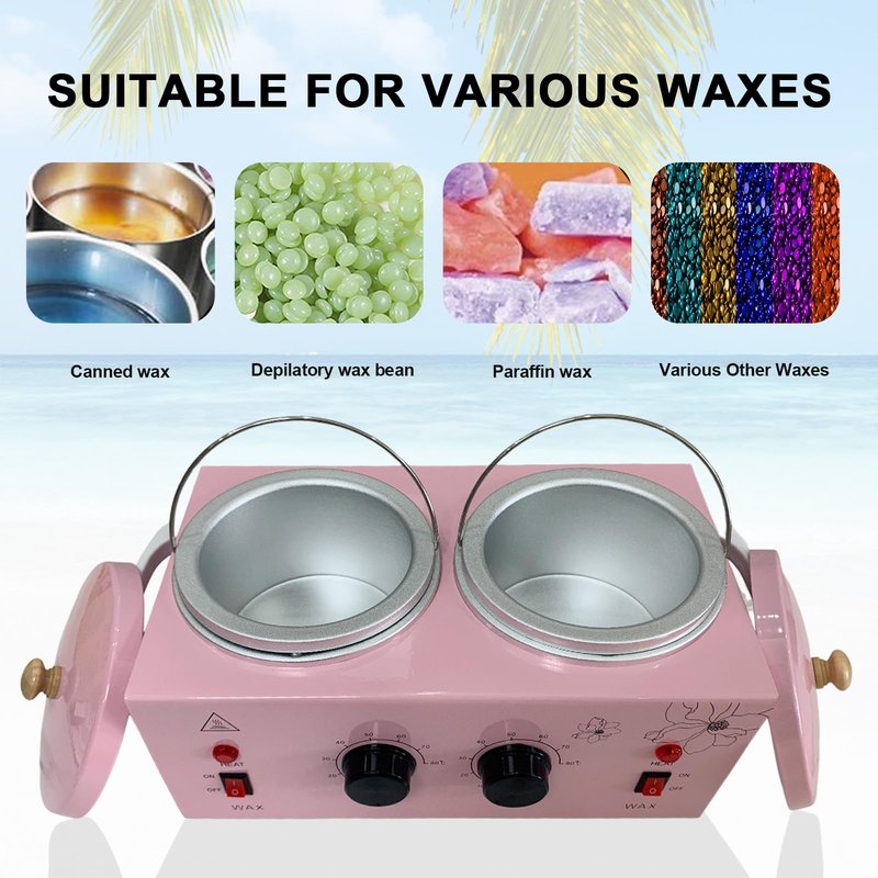 FHATSJ Portable Single Pot Wax Warmer for Painless Hair Removal, Fast Temperature Adjustable Wax Heater with Large Wax Pot for Facial Skin Body SPA Salon Equipment Beauty Salon (Pink-Single Pots)