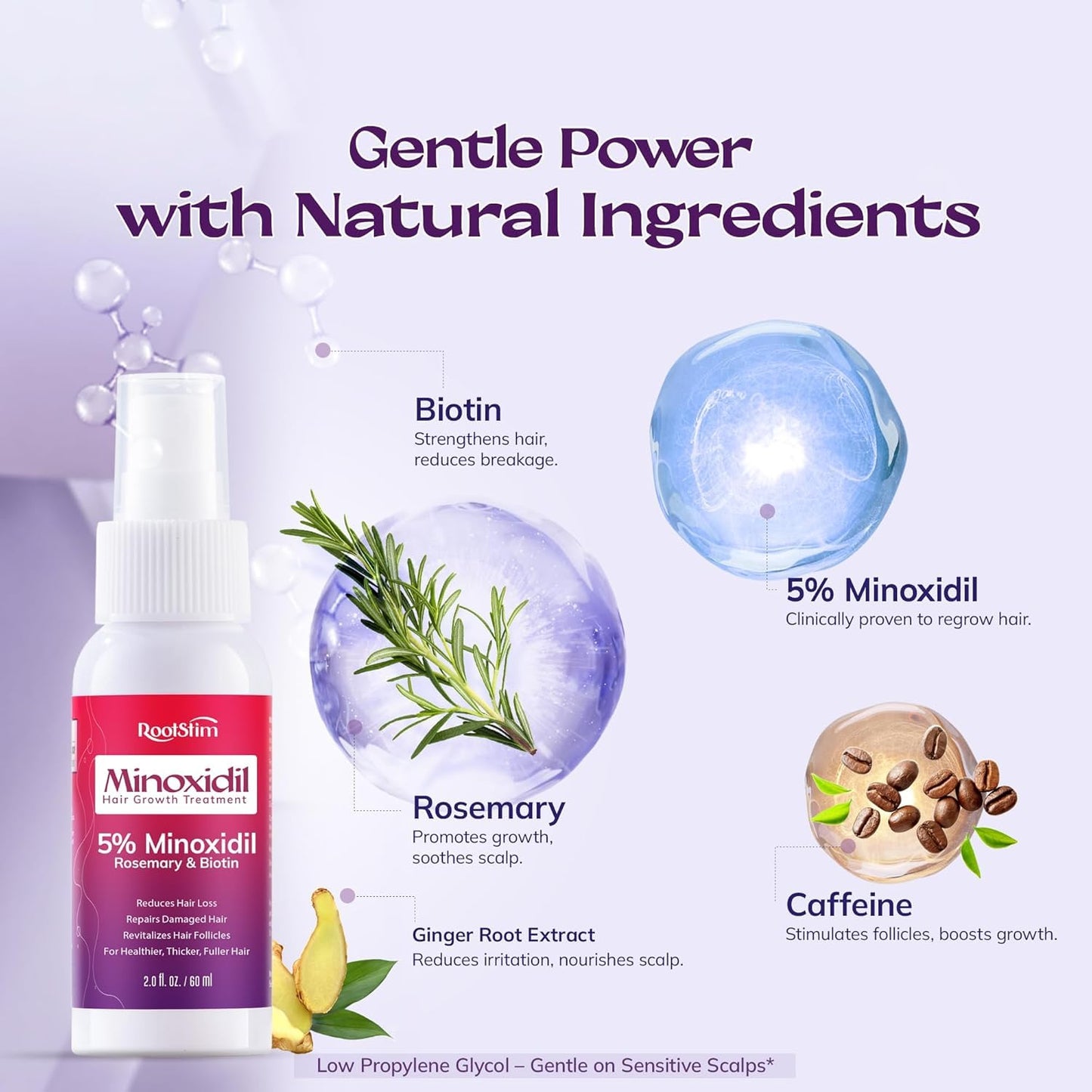 Women's 5% Minoxidil Spray for Hair Growth: RootStim Extra Strength Minoxidil with Rosemary & Biotin for Thinning Hair Regrowth and Fuller Hair - 2.37 Fl Oz