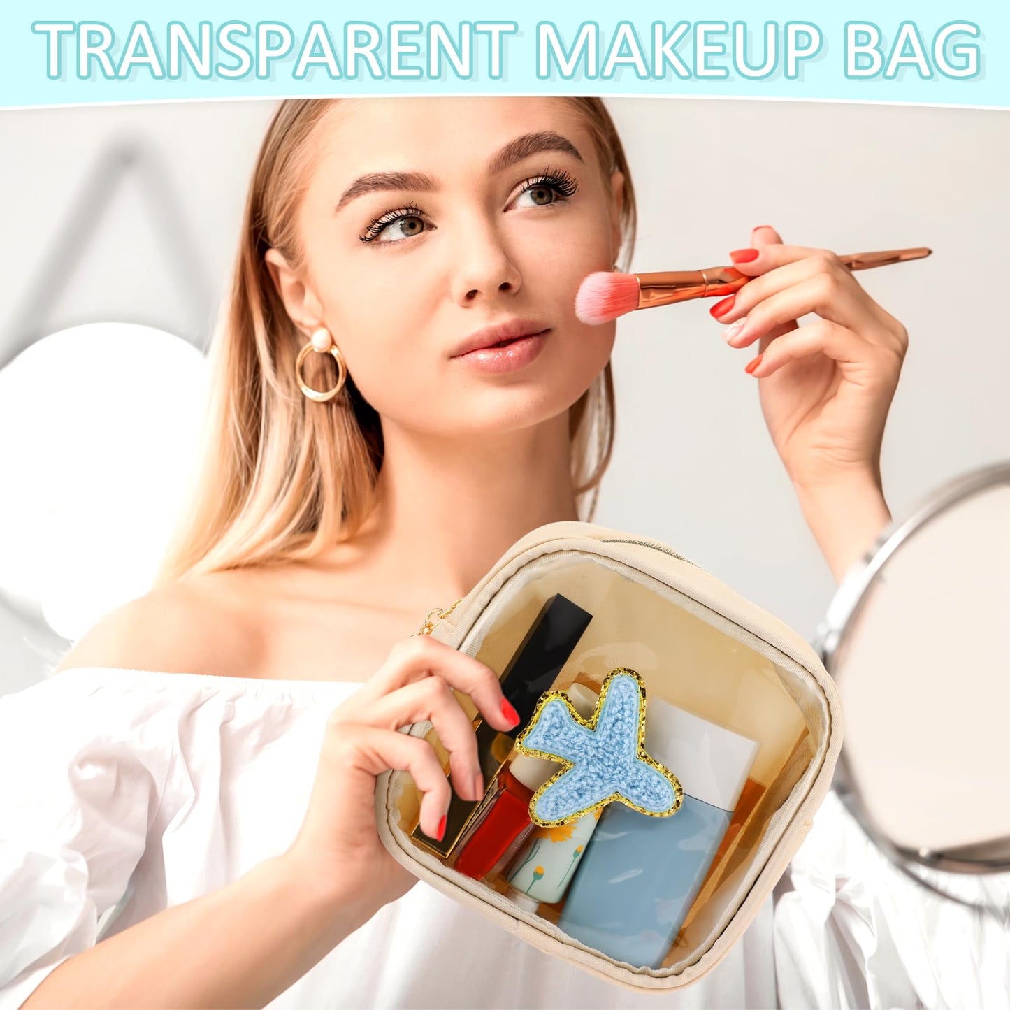 Silkfly 6 Pcs Cute Preppy Patch Makeup Bags Bulk Christmas Mini Pouches for Gifts Chenille Nylon Toiletry Macaron Color Cosmetic Bags with Zipper Clear Toiletry Pouches for Women Travel Supplies
