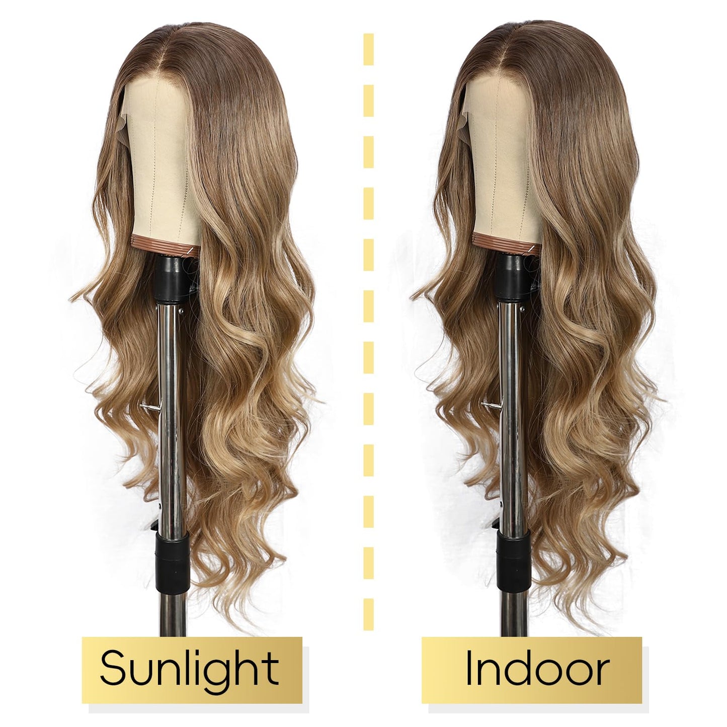 Blonde Lace Front Wig - 13x4 Long Wavy Synthetic Hair with Ash Blonde Tips | 26 Inch Pre-Plucked Natural Hairline for Daily & Party Use