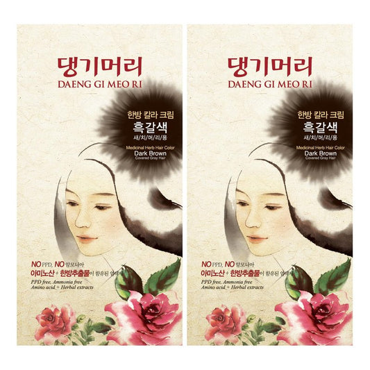 Daeng Gi Meo Ri – Korean Herbal Hair Dye Color Cream [Dark Brown] (2-PACK) - PPD-Free Gray Coverage, Hair Protection, High-Keratin Formula, 5 Oz