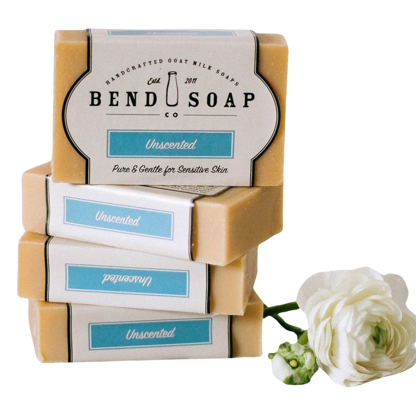 Bend Soap Company Unscented Goat Milk Soap 4 Pack, Fragrance Free Handmade Bar Soap for Sensitive Skin, Dry Skin & Everyday Use, 4.5 oz Bars