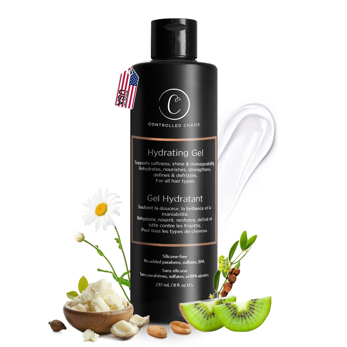 Controlled Chaos Hydrating Styling Gel 8 OZ – Sulfate-Free Curly Hair Gel with Shea Butter and Kiwi Extracts for Definition, Hydration, Shine & Frizz Control, for All Hair Types, Made in USA