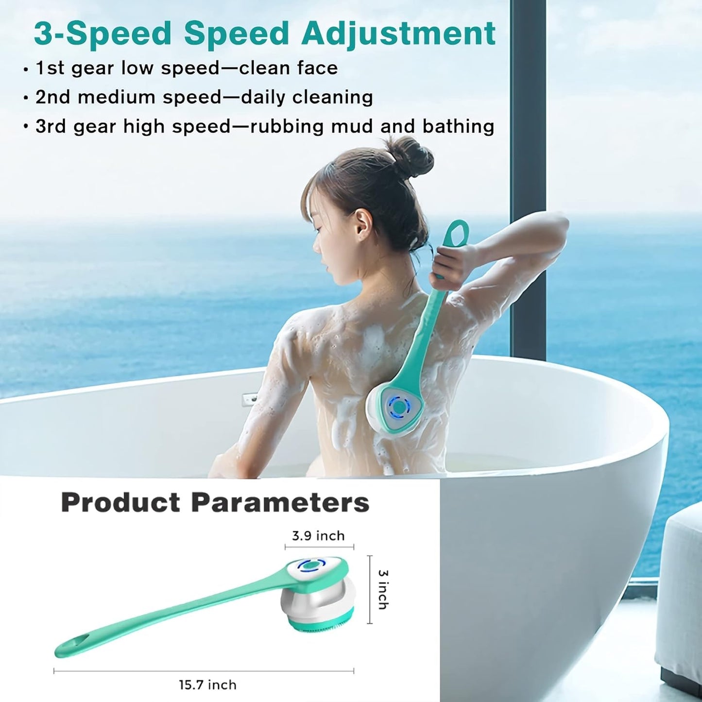 Electric Shower Brush - 5-in-1 Body Scrubber & Facial Exfoliator | White Color