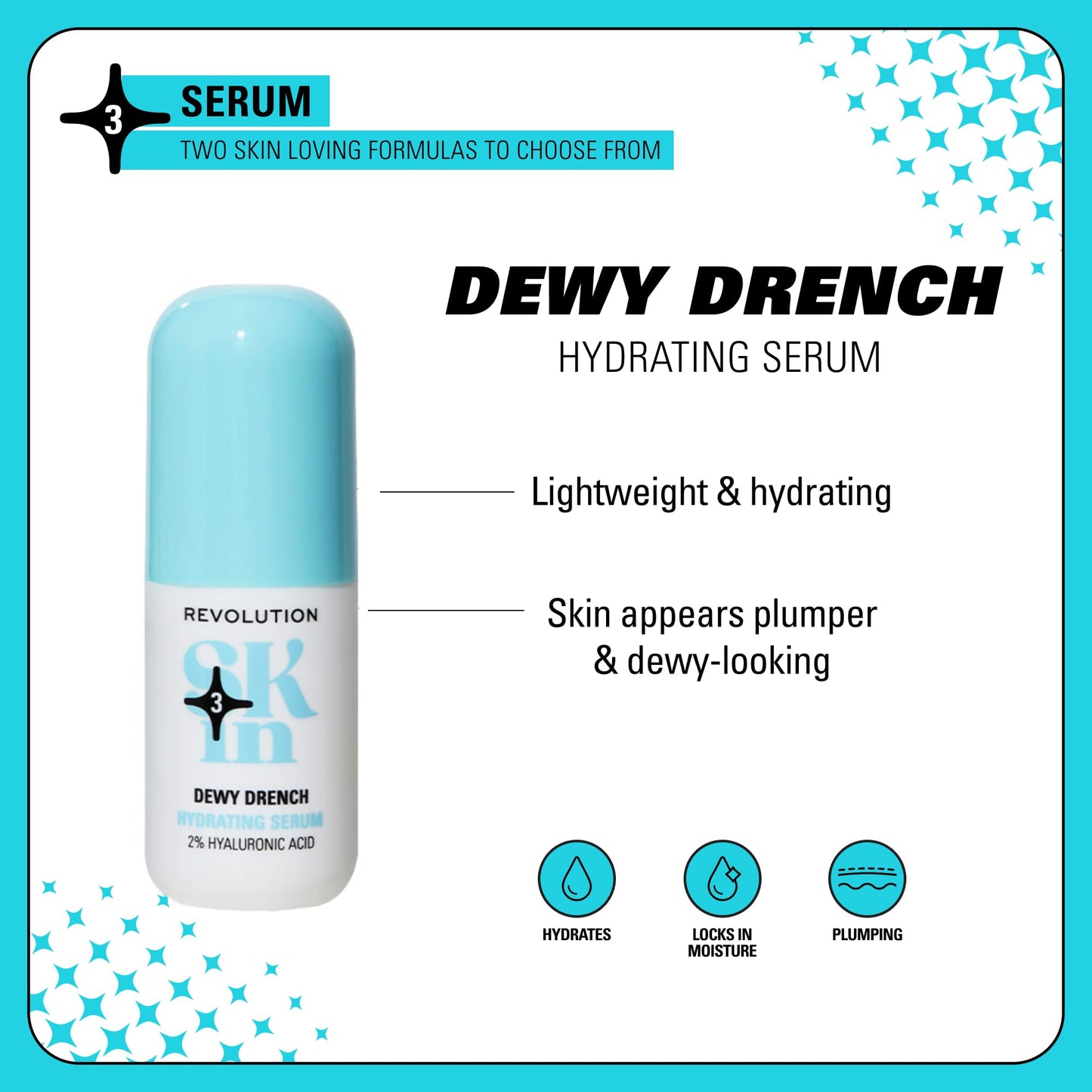 Revolution Skin, Dewy Drench 2% Hyaluronic Acid Hydrating Face Serum, Lightweight Formula & Plumps Skin, Vegan & Cruelty-Free, 1.01 fl oz
