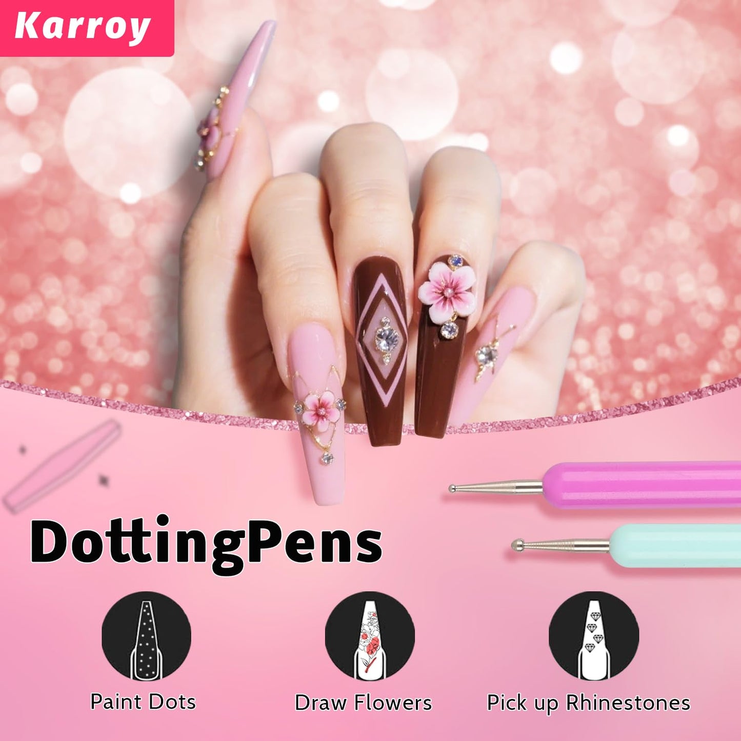 Karroy 100pcs Sponges with Grabber and Nail Art Brushes, Nail Tools Set for Ombre Gradient Nail Gel Painting Gel Kit Multifunctional Nail Brushes for Nail Design (Brushes Grabber Sponges)