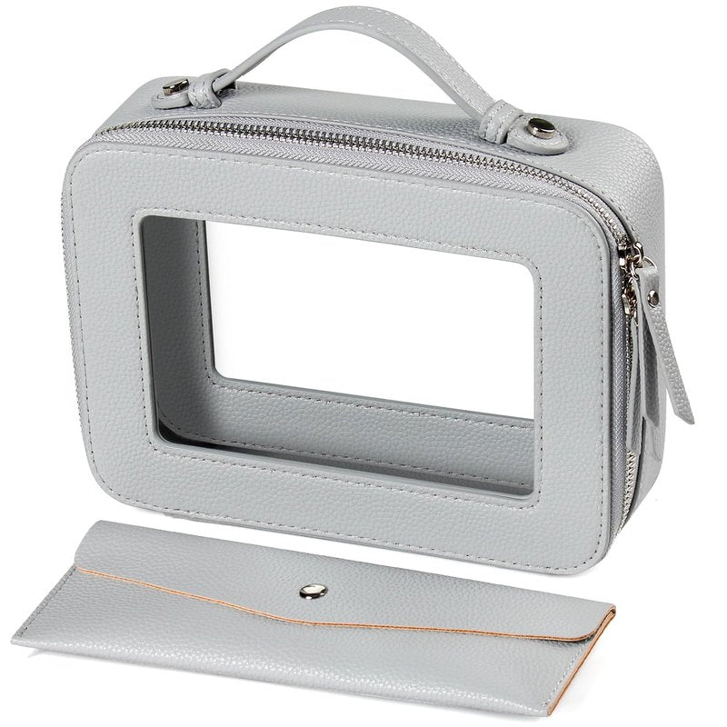 EcoVision Clear Makeup Bag, Travel Cosmetic Accessory Bag, Toiletry Organizer Bags for Women, Portable Waterproof Zipper Cosmetic Bag with Transparent Window, Haze blue