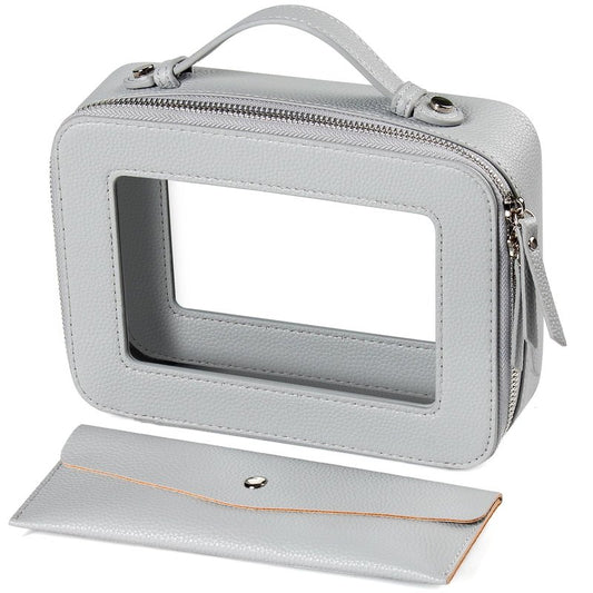 EcoVision Clear Makeup Bag, Travel Cosmetic Accessory Bag, Toiletry Organizer Bags for Women, Portable Waterproof Zipper Cosmetic Bag with Transparent Window, Haze blue
