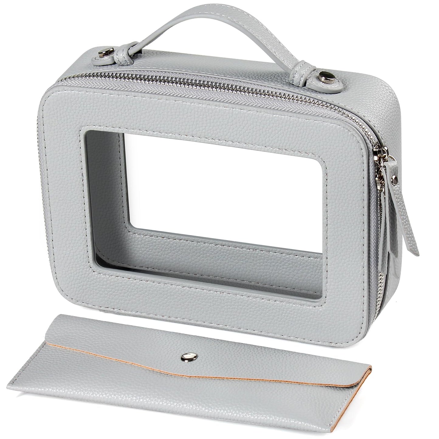 EcoVision Clear Makeup Bag, Travel Cosmetic Accessory Bag, Toiletry Organizer Bags for Women, Portable Waterproof Zipper Cosmetic Bag with Transparent Window, Haze blue