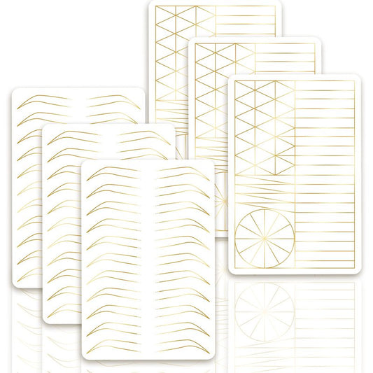 Guapa Silicone Eyebrow Practice Skin Ombre Powder Brows Fake Skin Sheet Double Sides Microblading Practice Skin for Tatto Artists and Beginners (3pcs White Brow Skin with Golden Outline)