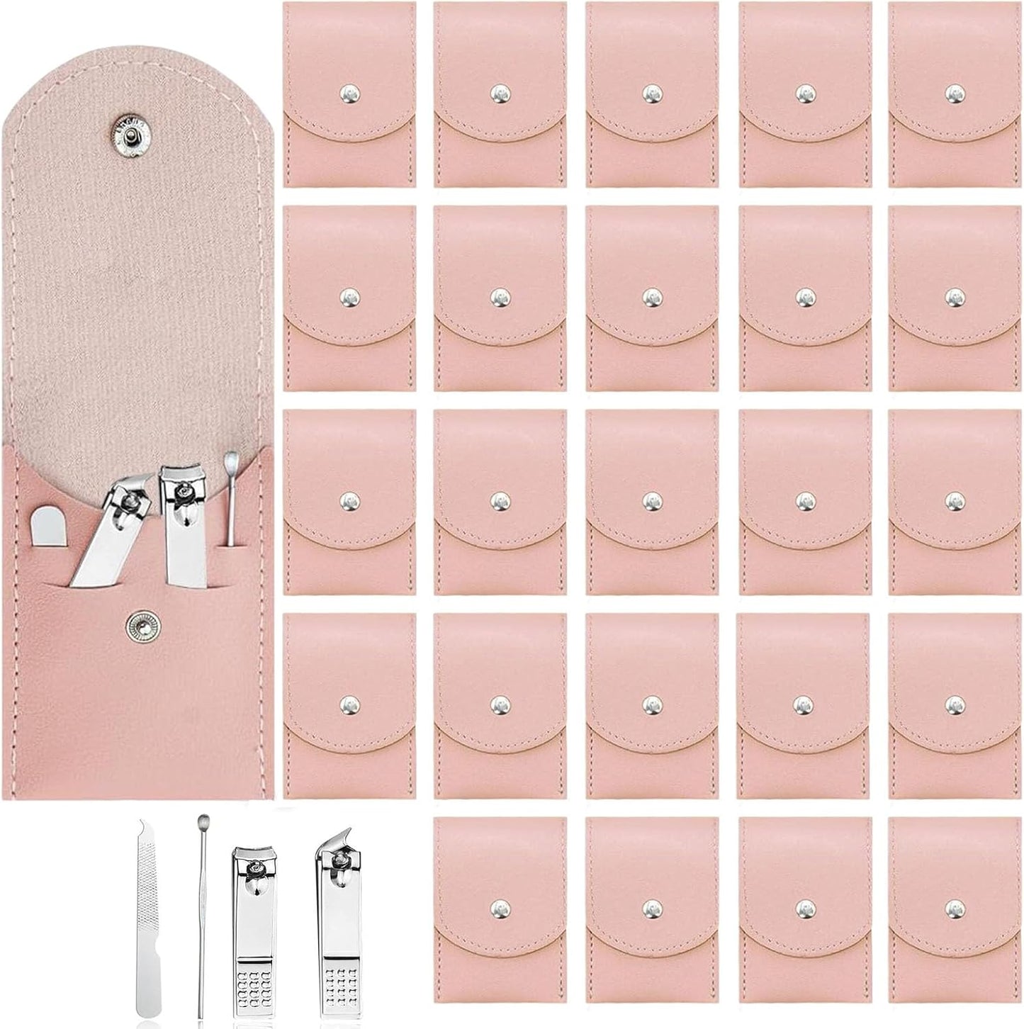 Travel Manicure Set - 24 Sets Professional Nail Clipper Kit | 4-in-1 Stainless Steel with Case, Individually Wrapped (Pink)