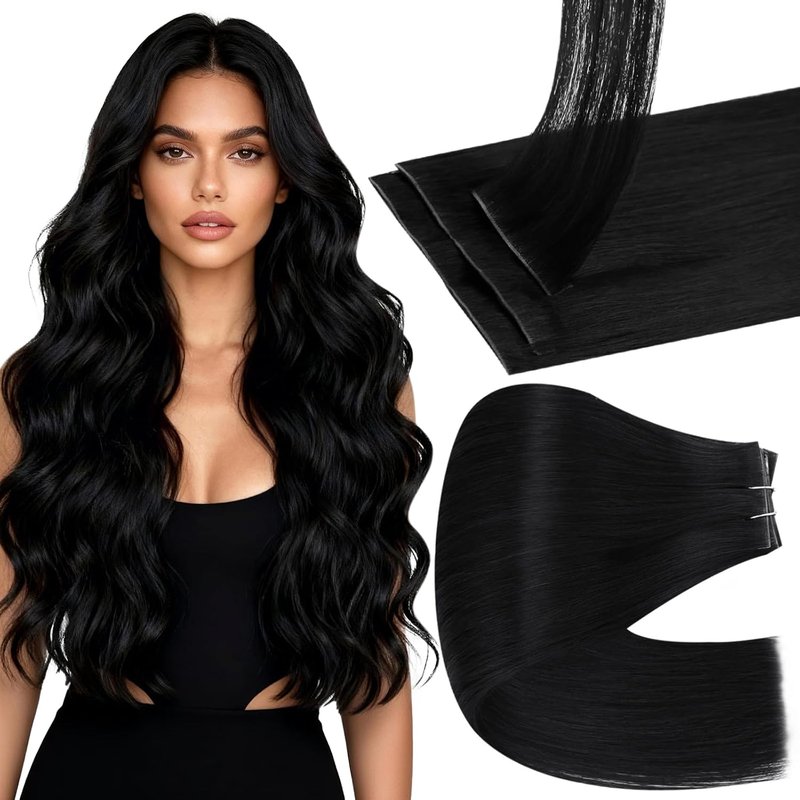 Invisi Edge Clip-In Hair Extensions - Jet Black Seamless Remy Human Hair, 16 Inch, 120g, 6 Pcs