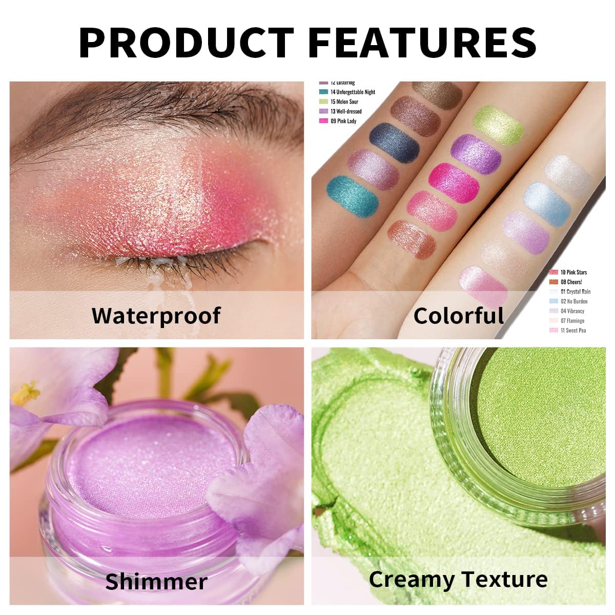 Oulac Glitter Cream Eyeshadow, Shimmery Smooth Texture with Moisturizing Creamy Formula. Large Capacity Eye Makeup Pigmented Metallic, Longwear Waterproof Fade