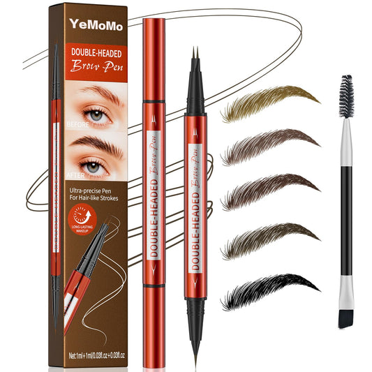 YeMoMo Double-Headed Eyebrow Pen, Ultra-Precise Dual Brush Tip, Long-Lasting Hair-Like Strokes, Available in 5 Natural Shades (1#Lgiht Brown)