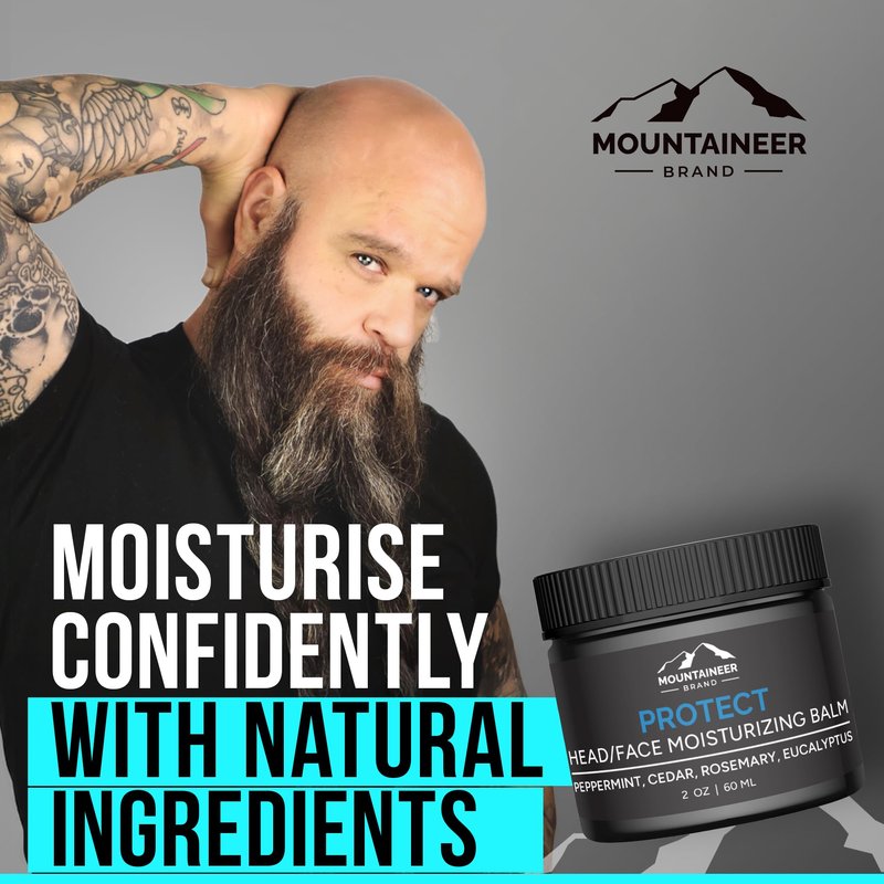 Mountaineer Brand Bald Head Shampoo & Moisturiser | Fresh & Natural Scent | Bald Head Care for Men | Made in WV | Hydrating Soap & Wash | Non-Greasy Scalp & Face Balm | 4oz