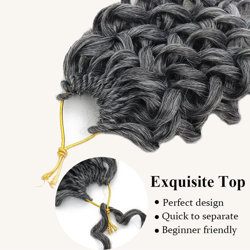 GoGo Curl Crochet Hair - 12 Inch Grey Water Wave Curly Braids | 7 Packs Deep Wave Extensions