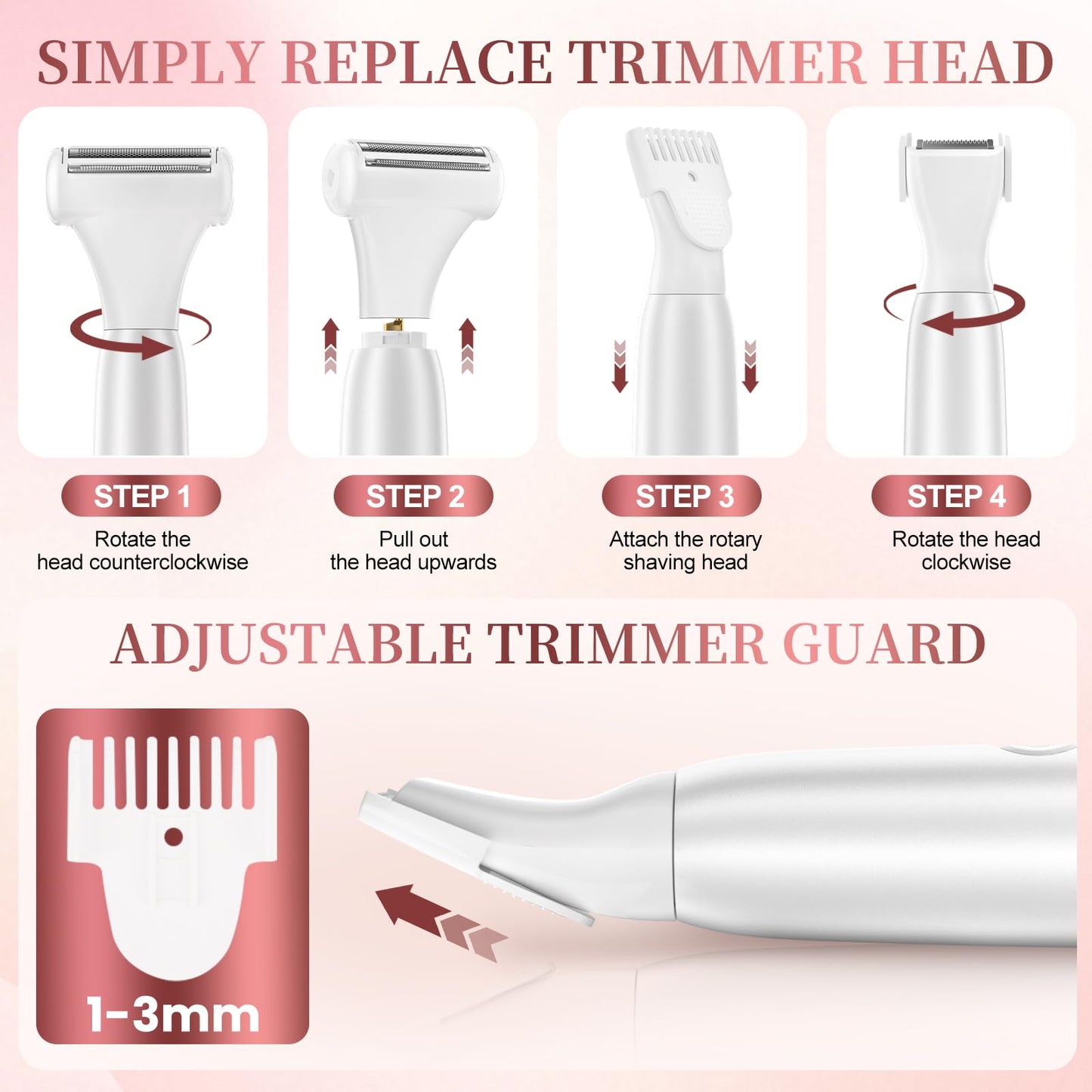5-in-1 Bikini Trimmer Electric Razors for Women, Cordless Electric Shaver with LCD Display for Facial Body Legs Hair, Rechargeable Waterproof Pubic Body Hair Trimmer Holiday Birthday Gifts for Women
