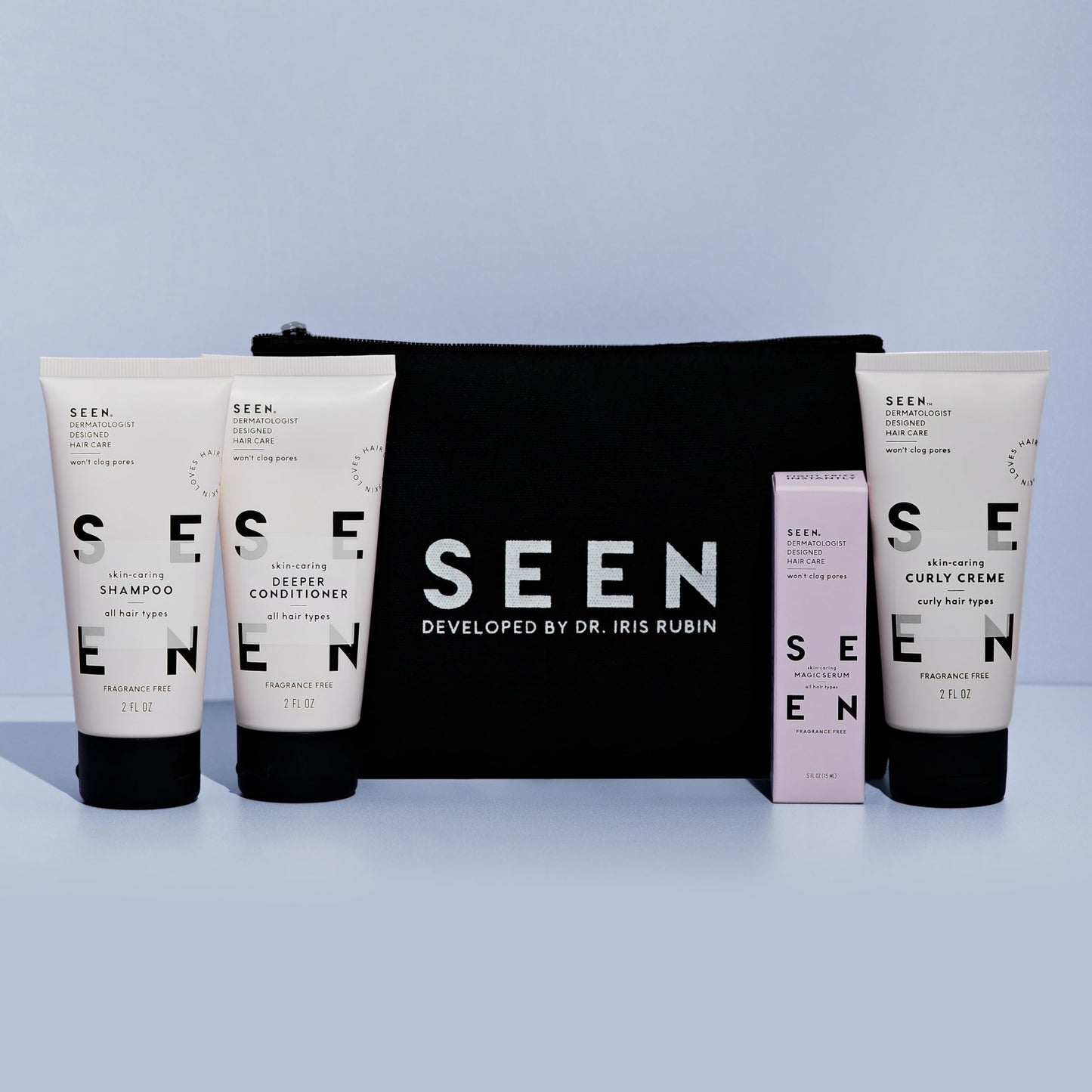 SEEN Curly On The Go Kit, Fragrance Free - Non-Comedogenic & Safe for Sensitive Skin - Curl-Defining Styling Hair Bundle - Anti Frizz - Heat Protectant