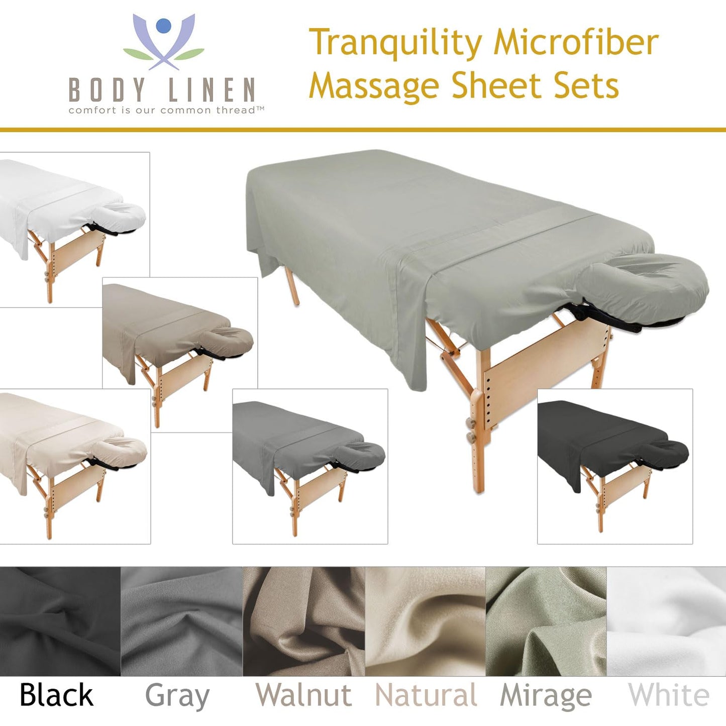 Tranquility Microfiber Massage Sheet Sets by Body Linen - Lightweight, Long-Lasting Microfiber Massage Table Sheet Set - Stain-Resistant, Soft and No Pilling - Gray