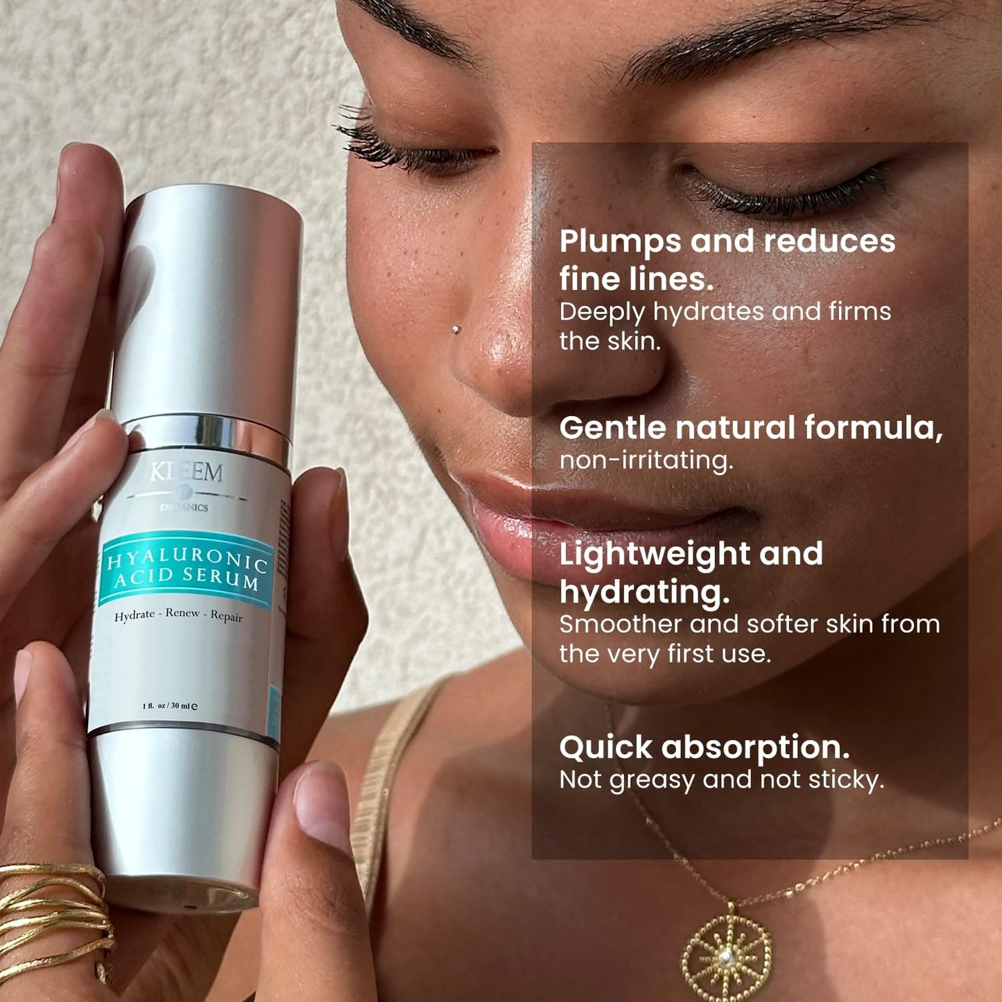 Kleem Hydrating Hyaluronic Acid Serum for Face – Deep Hydration & Skin Barrier Support - Anti Aging Face Serum with Antioxidants & Aloe Vera - Plumped, Hydrated & Softer Skin - 1 Fl Oz (30ml)