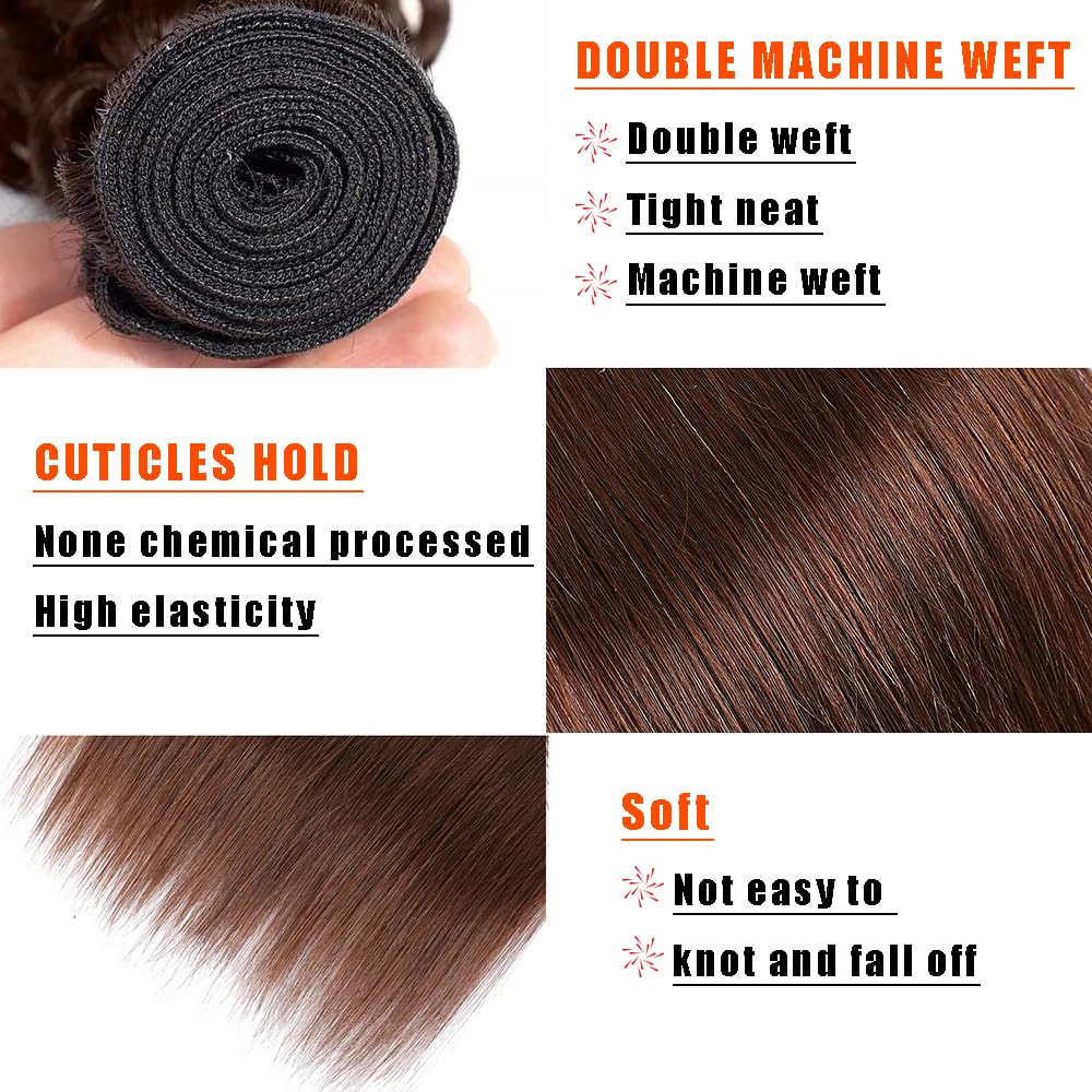 Straight Human Hair Bundles 26 Inch Straight Single Bundle #4 Chocolate Brown Human Hair Unprocessed Native Virgin Hair 100g Total 1 Extension Double Weft Human Hair Extensions for Women