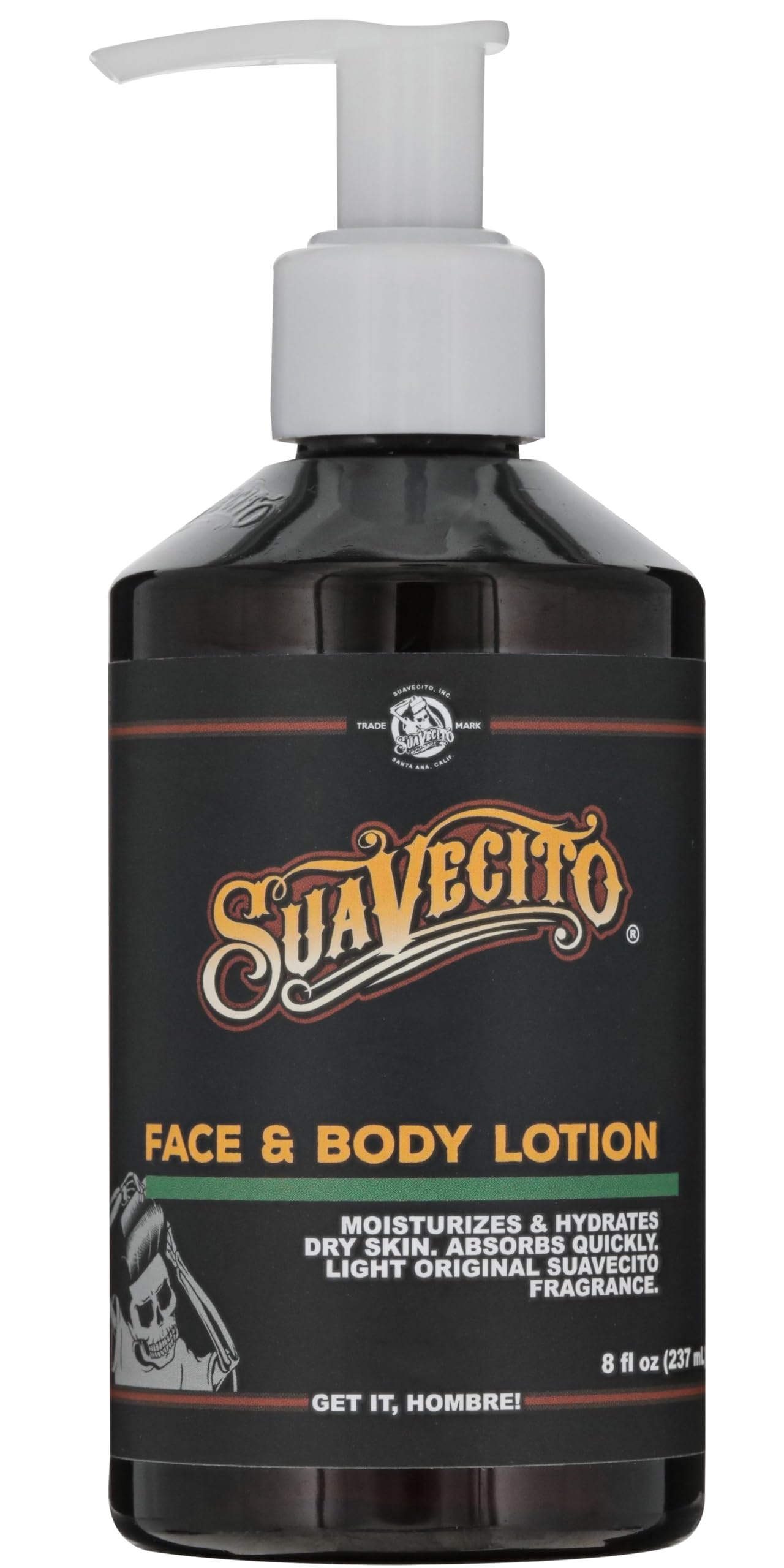 Suavecito Face & Body Lotion 8 oz. Pump Bottle - Original Scent, Skincare Lightweight Moisturizes Dry Skin, Hydrates, No Greasy Residue - Abrosbs Quickly