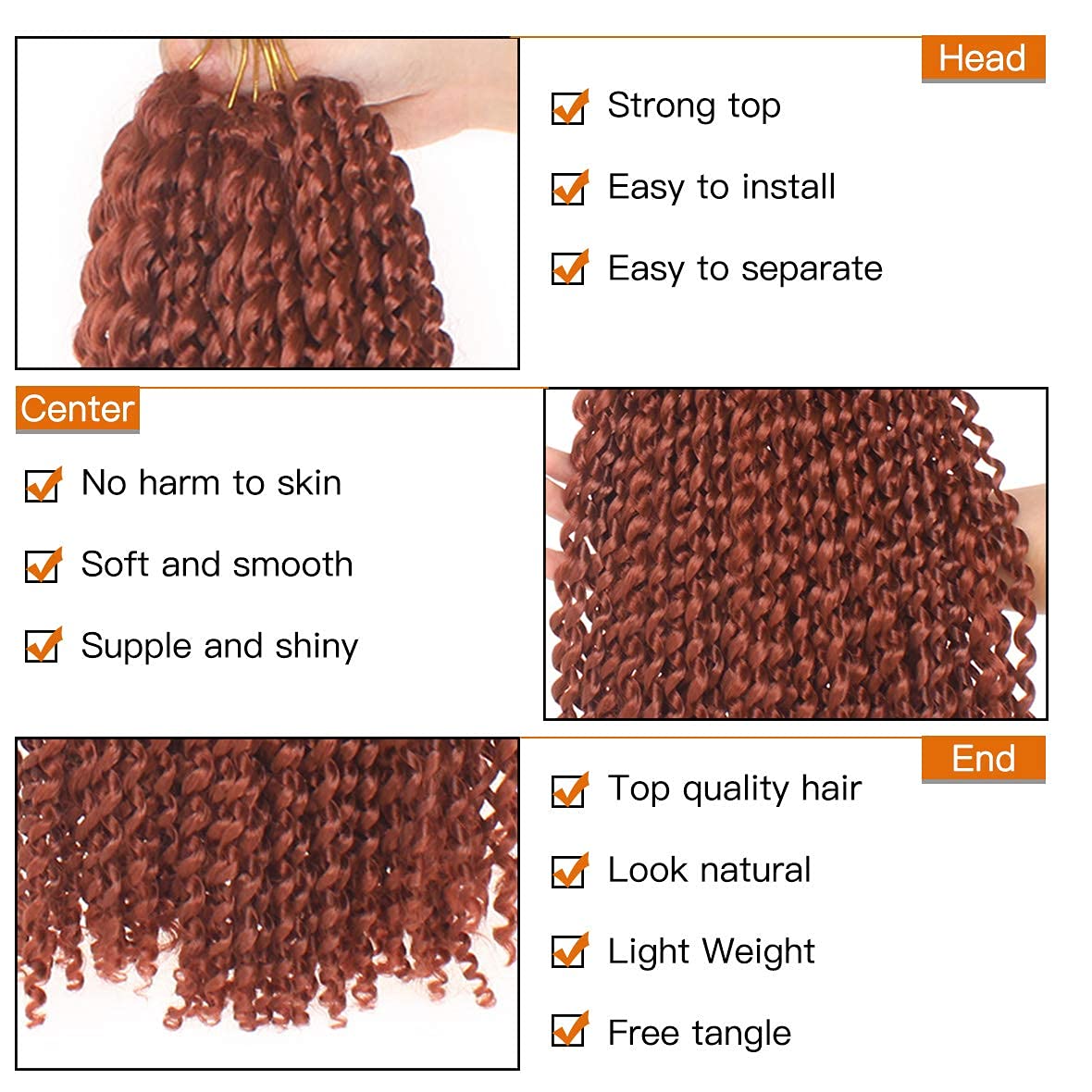 Copper Red Passion Twist Crochet Hair - 30 Inch Water Wave Extensions for Butterfly Locs | Synthetic #350
