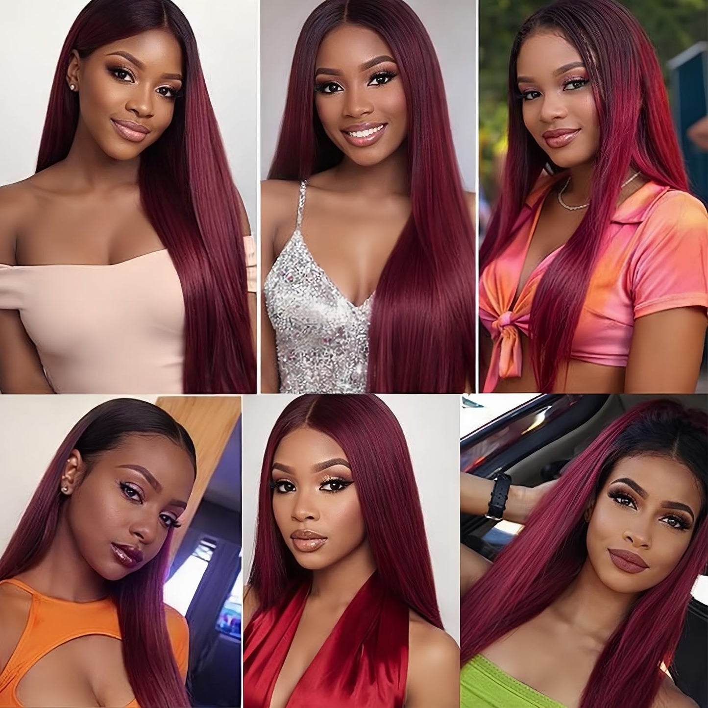 LUMWAV T1B/99J Straight Human Hair Bundles 10 12 14 Inch 3 Bundles Brazilian Virgin Remy Hair Extensions Ombre Burgundy Red Double Weft Weave for Black Women