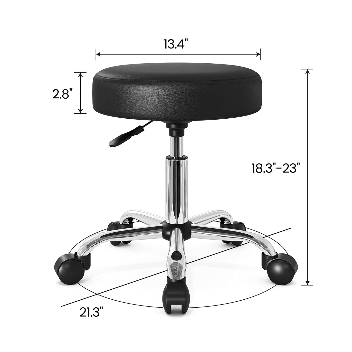 SHA CERLIN Rolling Stool with Wheels Swivel Shop Salon Chair Adjustable Drafting Massage Medical Tattoo Spa with PU Leather Cushioned,Black and Silver