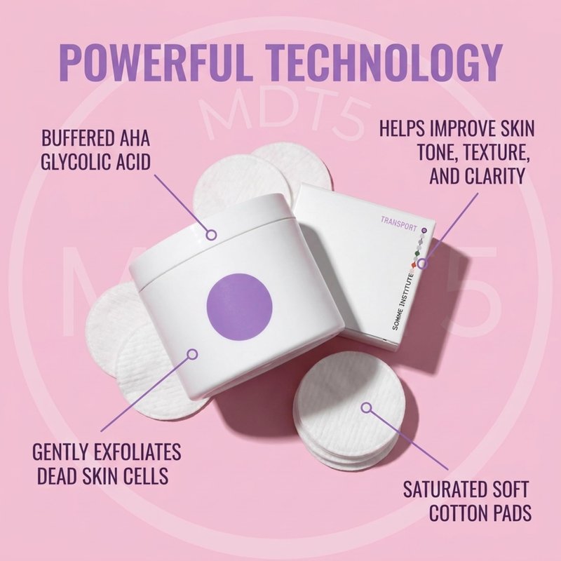 Exfoliating Glycolic Acid Pads | Anti-Aging, Smoothing, Resurfacing | Somme Institute Transport Alcohol-Free Brightening for Gentle Dirt Removal and Pore Cleansing | 50 Ct.