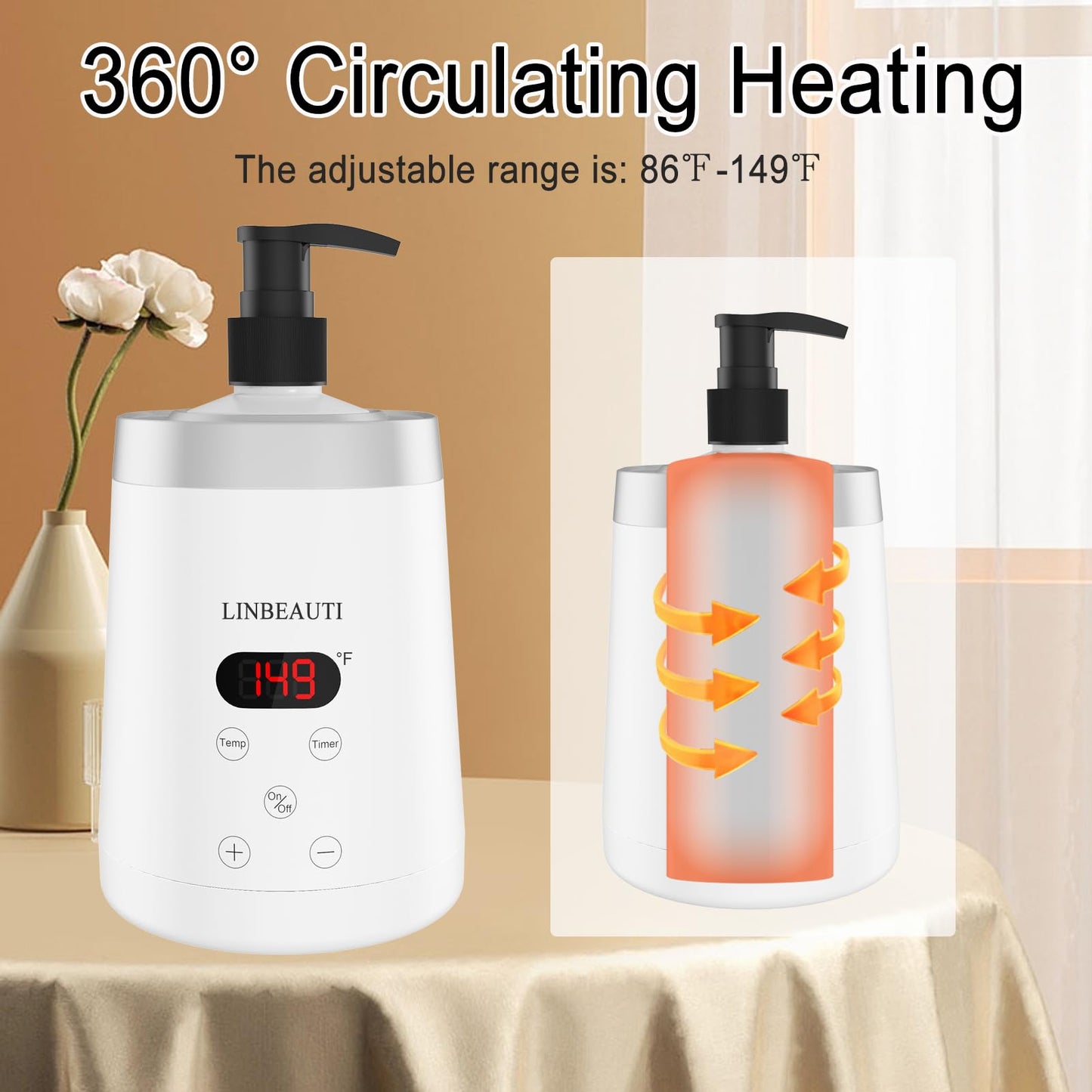 LINBEAUTI Massage Oil Warmer Bottle Professional Lotion Heater for SPA, Automatic Oil Warmer Heated Oil Lotion Cream for Salon, Barber Shops, Home, with Two Oil Bottle Dispenser (white)