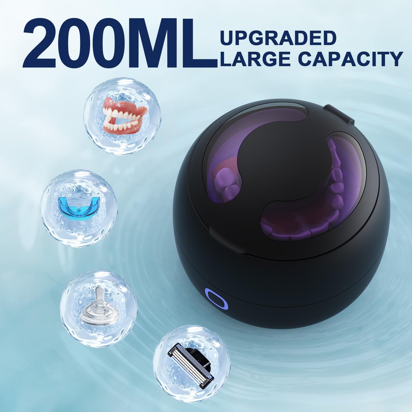 Upgraded Ultrasonic Retainer Cleaner, 45kHz Retainer Cleaner Machine for Denture Cleaner, Retainer Cleaner, Mouth Guard Cleaner, Night Guard Cleaner, Denture Cleaner with 200ML Dental Cleaning Pod