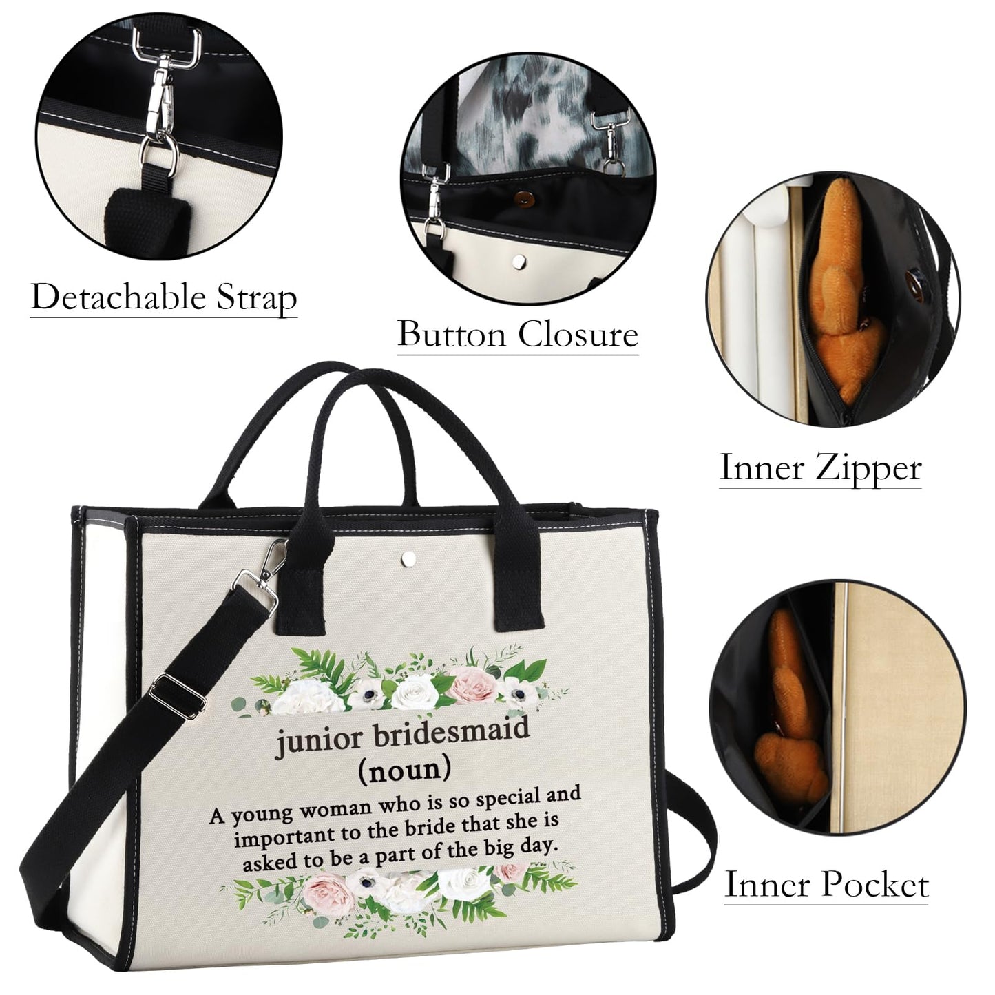 WCGXKO Junior Bridesmaid Gift Maid of Honor Proposal Gift Wedding Day Zipper Pouch Makeup Bag For Bridesmaid (Junior Bridesmaid LT)