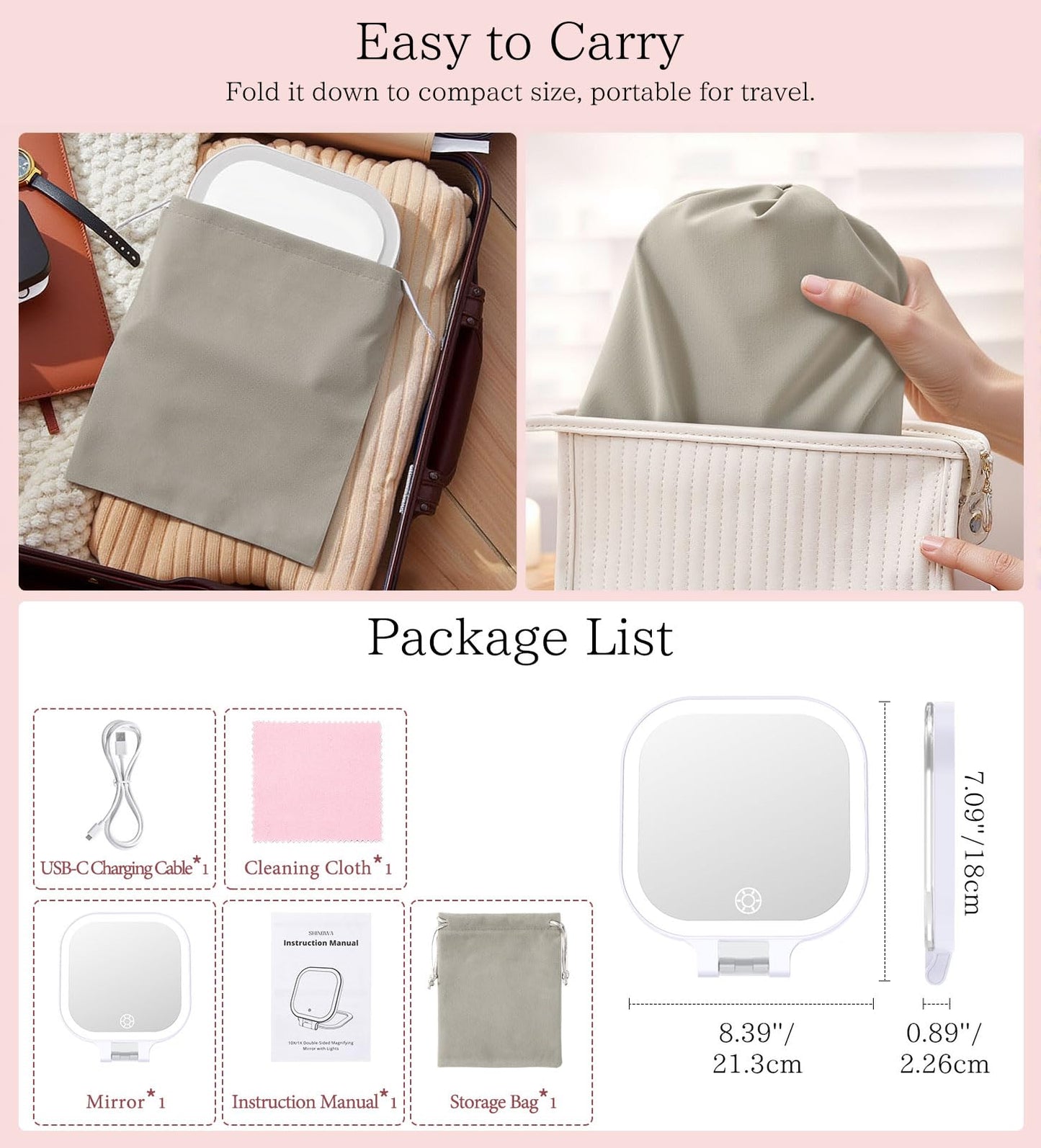 Shinowa 1X/10X Rechargeable Travel Makeup Mirror with 72 LED Lights, 7 Inch