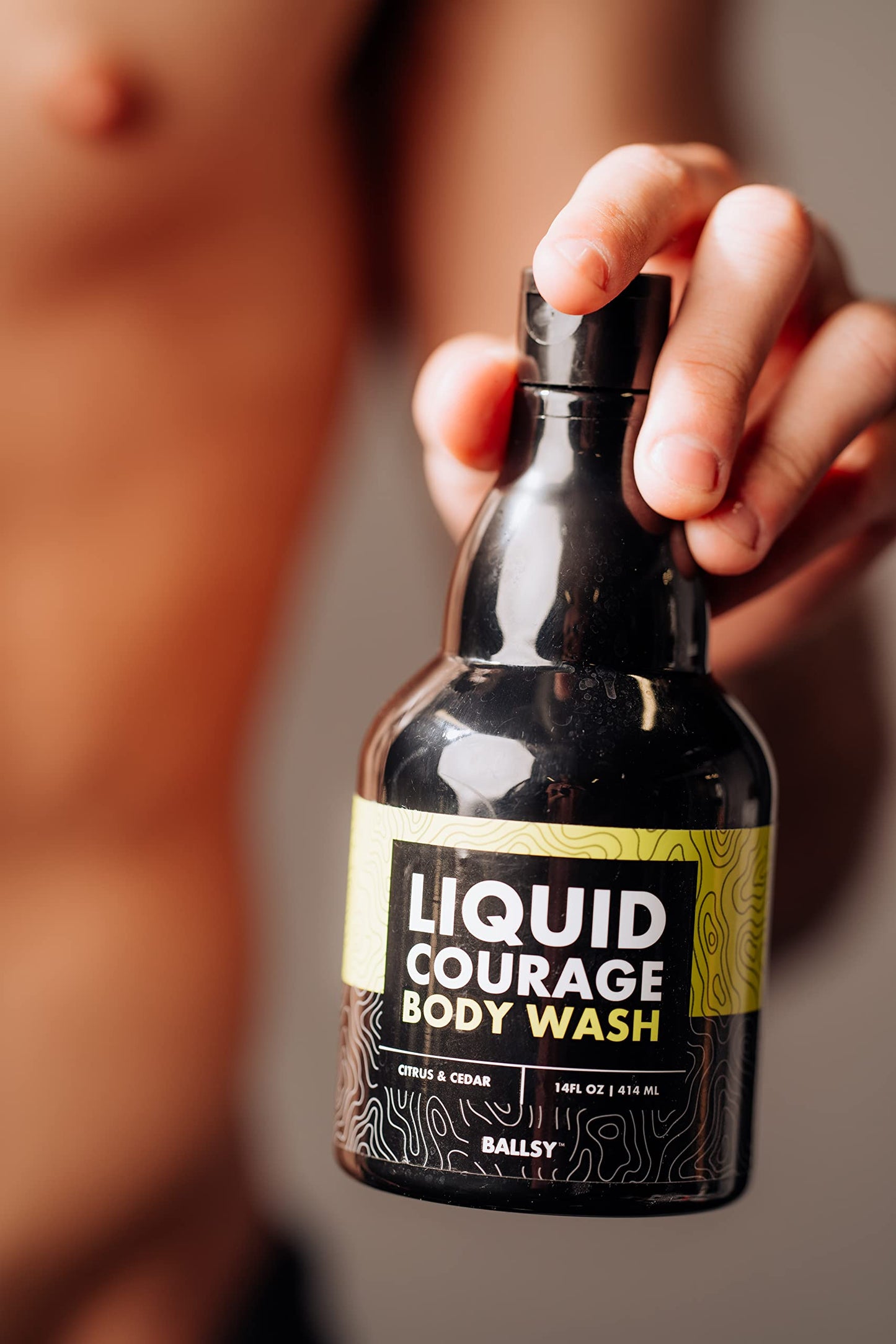 Ballsy Liquid Courage Body Wash to Hydrate Skin, with Aloe Vera, Coconut Oil and Jojoba Spheres, Citrus and Cedar, 14 oz