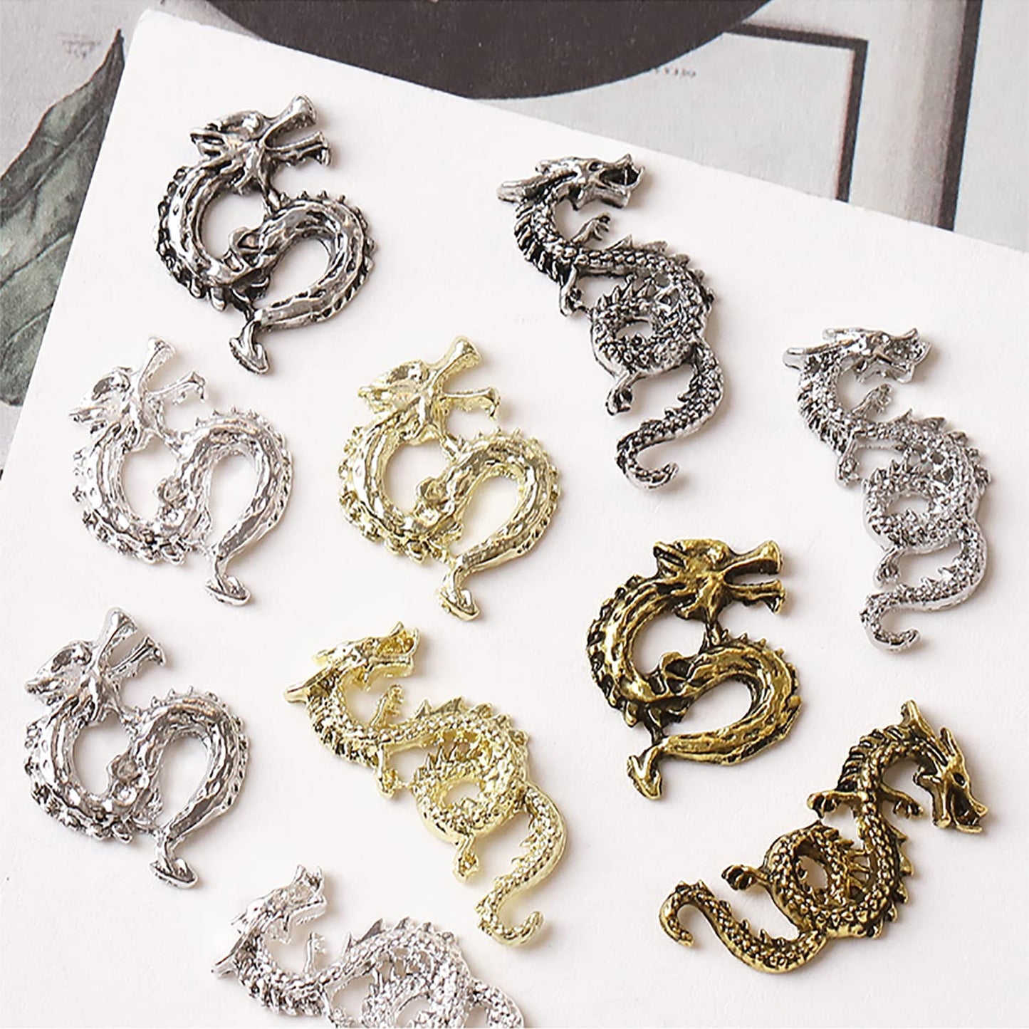 SILPECWEE 50pcs 3D Dragon Nail Charms for Acrylic Nails 3D Nail Art Charms Metal Nail Dragon Studs Alloy Nail Jewels Decorations for Nails Salon Accessories Craft Making