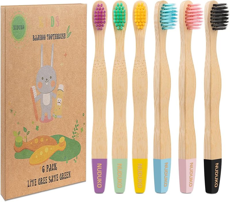Bamboo Kids Toothbrushes - Eco-Friendly Organic 6-Pack | Biodegradable Soft Bristles for Toddlers