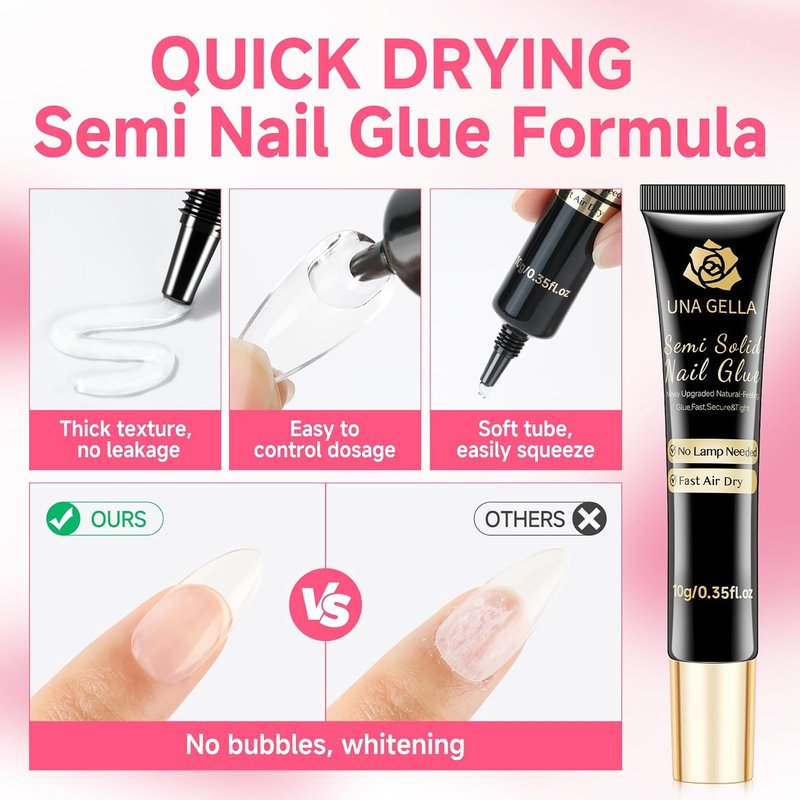 Solid Nail Glue for Press-On Nails - Super Strong Semi Nail Gel | Fast Curing 10ml (2-Pack)