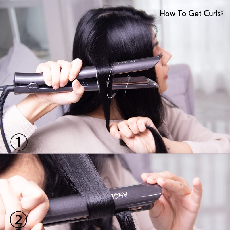 ANGENIL Titanium Flat Iron Hair Straightener and Curler 2-in-1, Professional Flat Iron Curling Iron in One, Dual Voltage Hair Straightening for Women Styling Tools, 30S Fast Heating, (290°F-450°F)